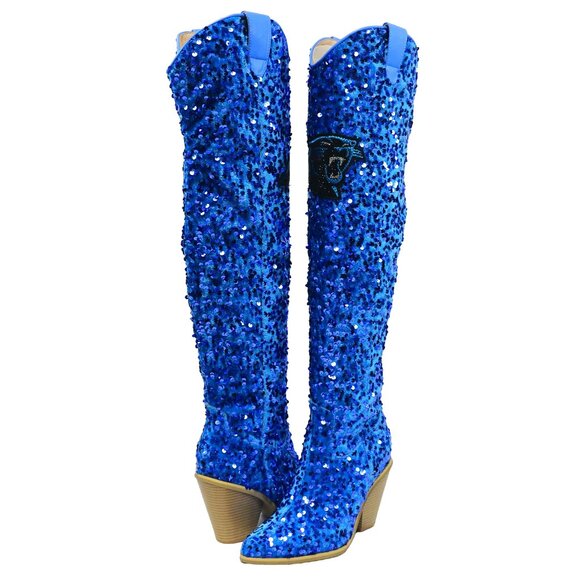 NFL Licensed Team Colored Sequin Over the Knee Boot-Carolina Panthers - Picture 2 of 3